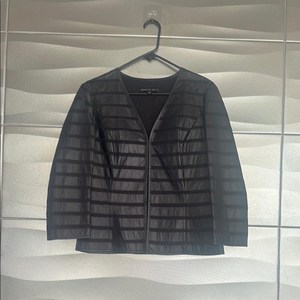 le chateau Black Sheer Striped Zip-Front Jacket. Gorgeous! Light weight.